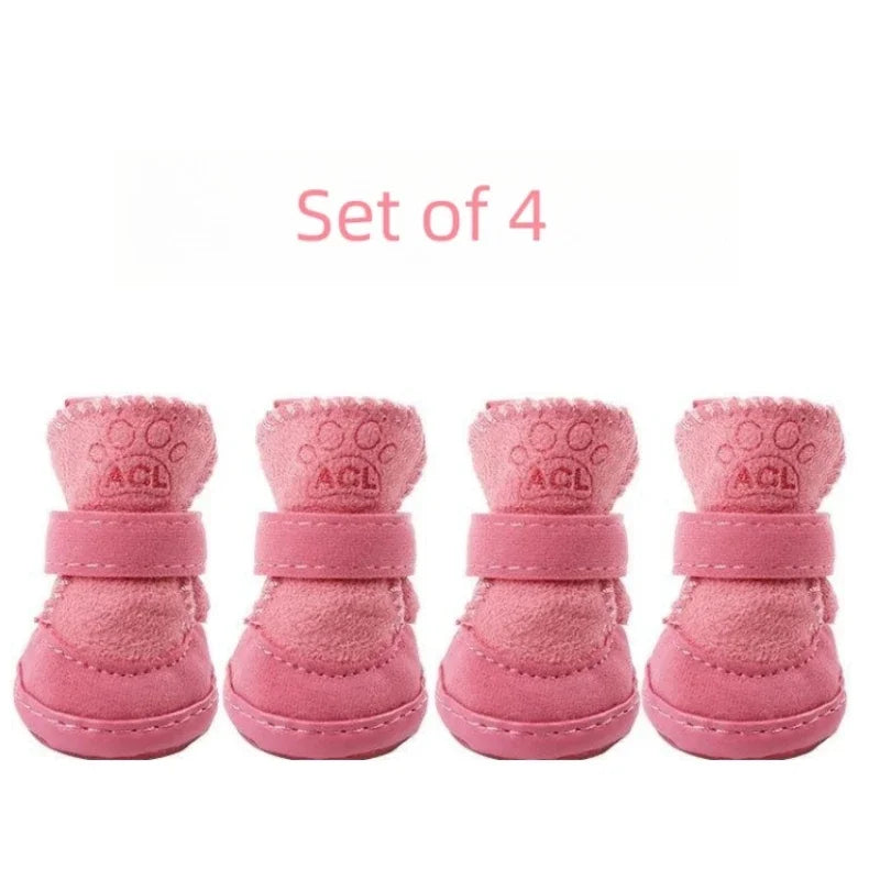 4‑Pack Lamb Fleece Snow Boots Plush Warm Non‑Slip Dog Shoes