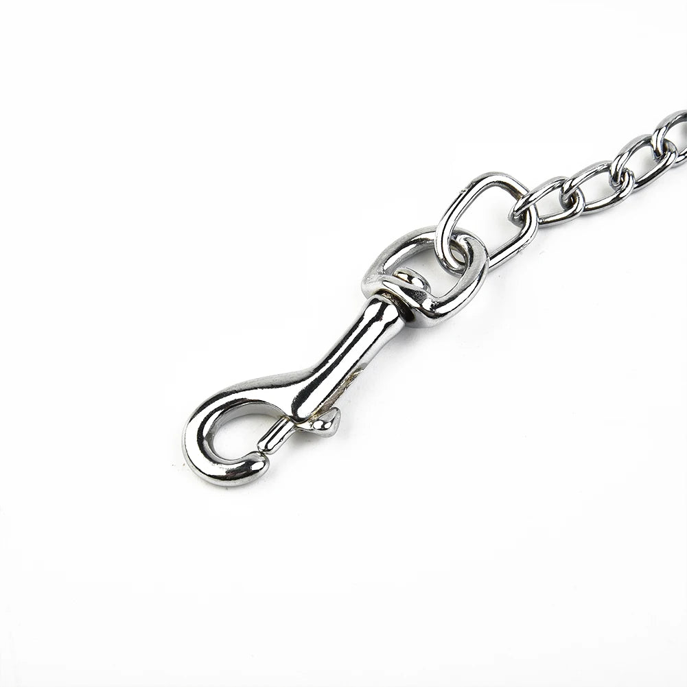 Metal Chain Dog Lead With Leather Style Handle Strong Control
