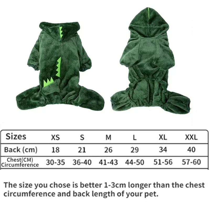 Thick Warm Blue Dinosaur Hooded Pet Coat for Small & Medium Dogs