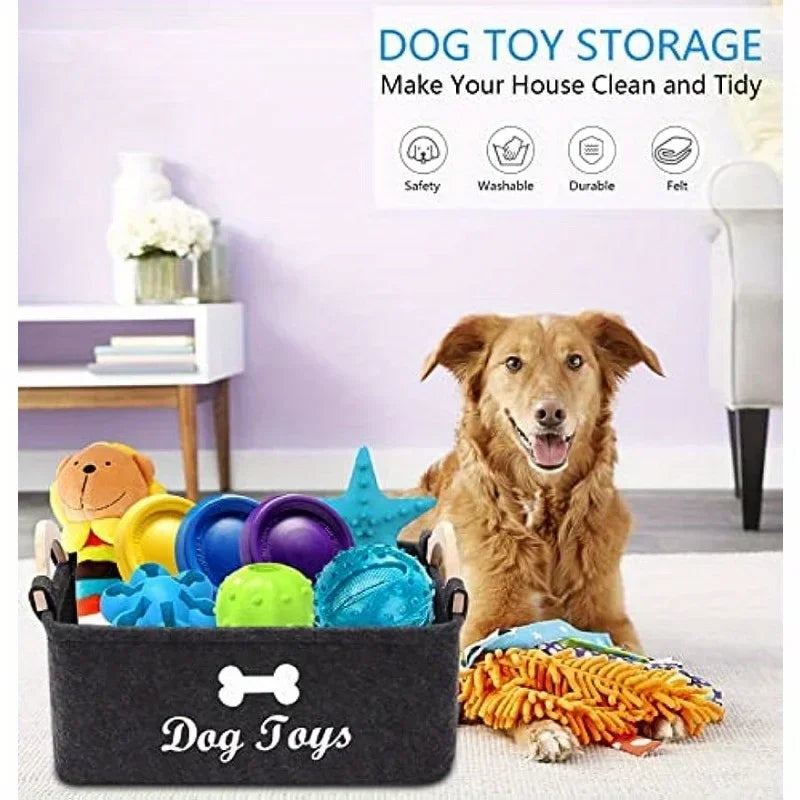 Felt Pet Toy Storage Box Fleece Organizer Basket for Dog Accessories