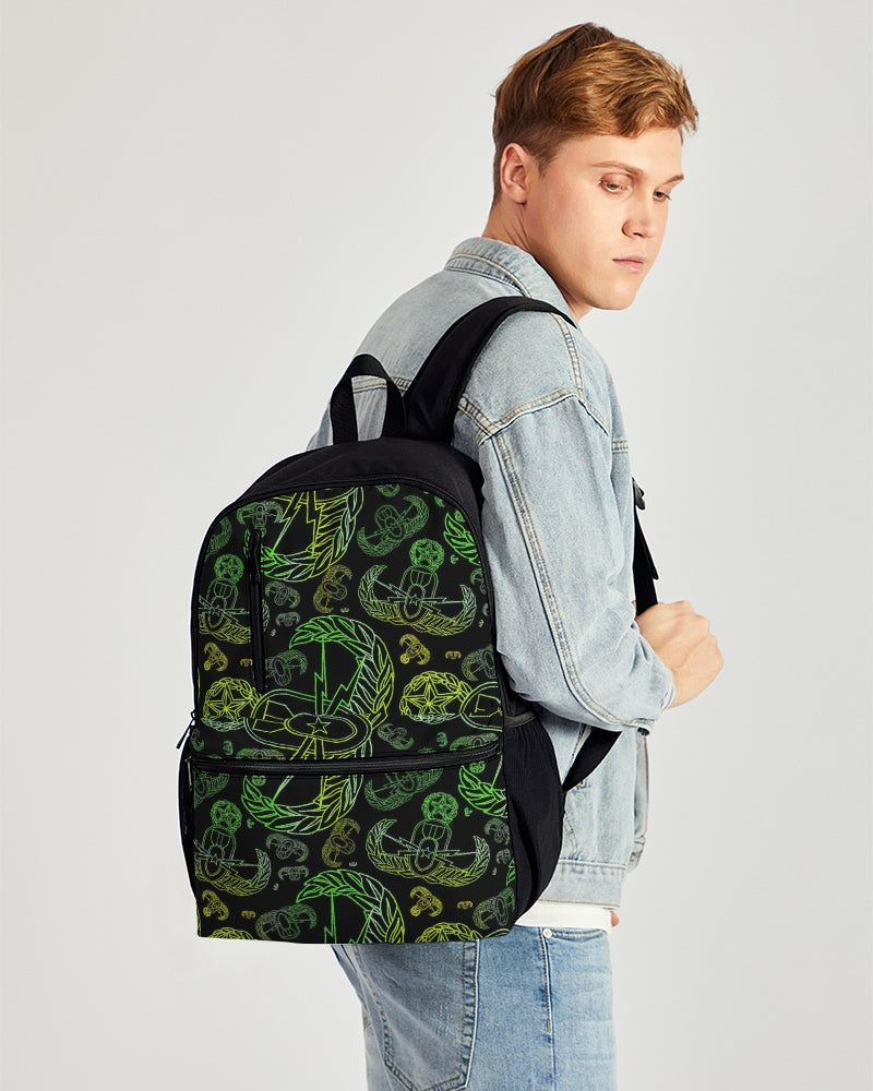 Print On Demand - Duo-Zip Backpack - "EOD Mixed Badges" (Lemon Lime on Black)