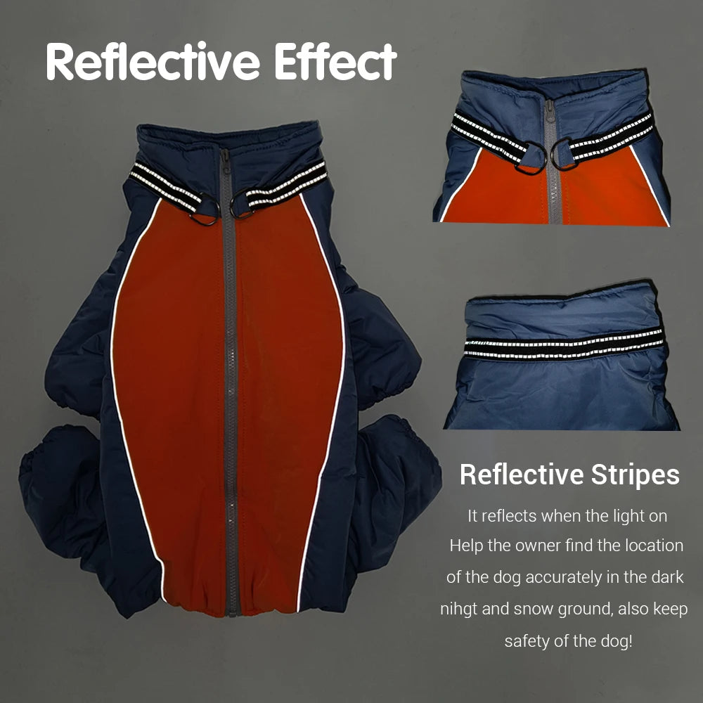 Thick Fleece Waterproof Dog Winter Jacket – Reflective Overall for Large Dogs