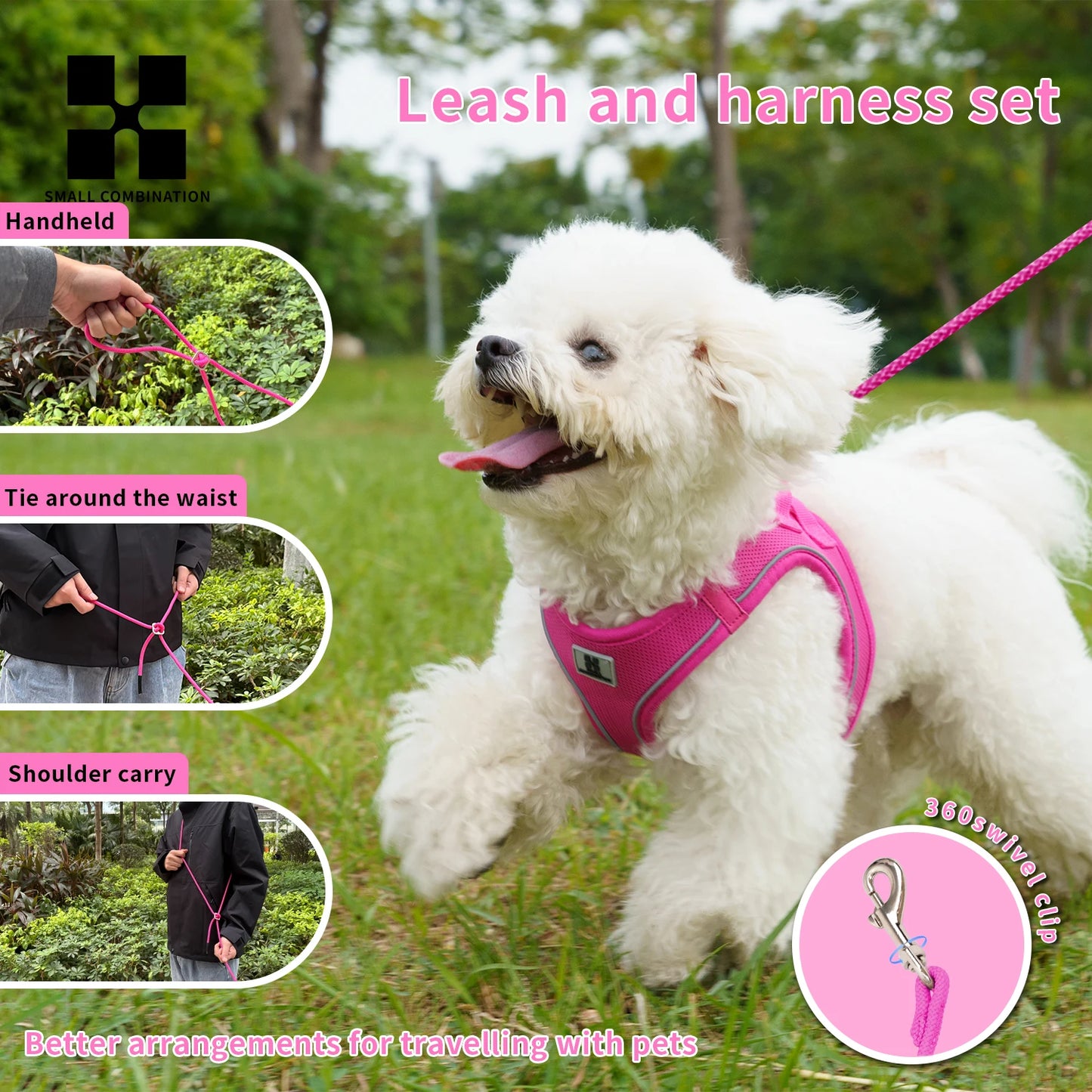 Adjustable Reflective Dog Harness & Leash Set for Small to Medium Dogs