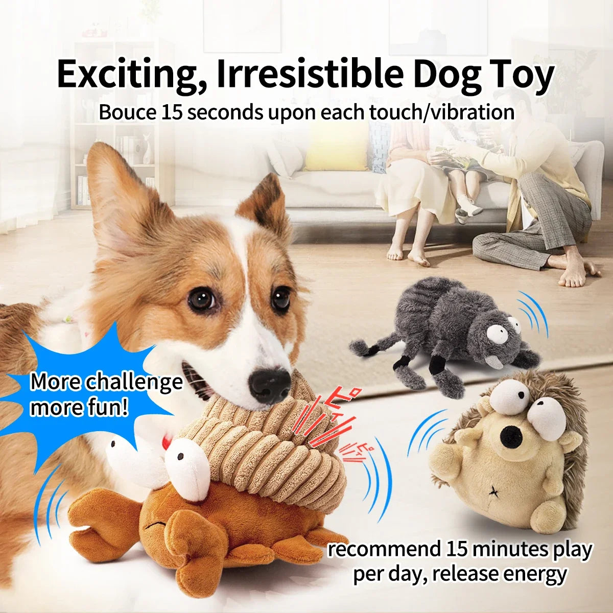 Interactive Plush Dog Toy Ball for Fetch Chew & Dancing Play