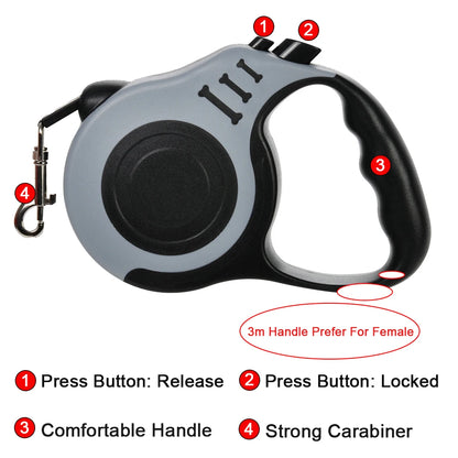 Strong Nylon Dog Leash 3m/5m Retractable Lead for Small to Large Dogs