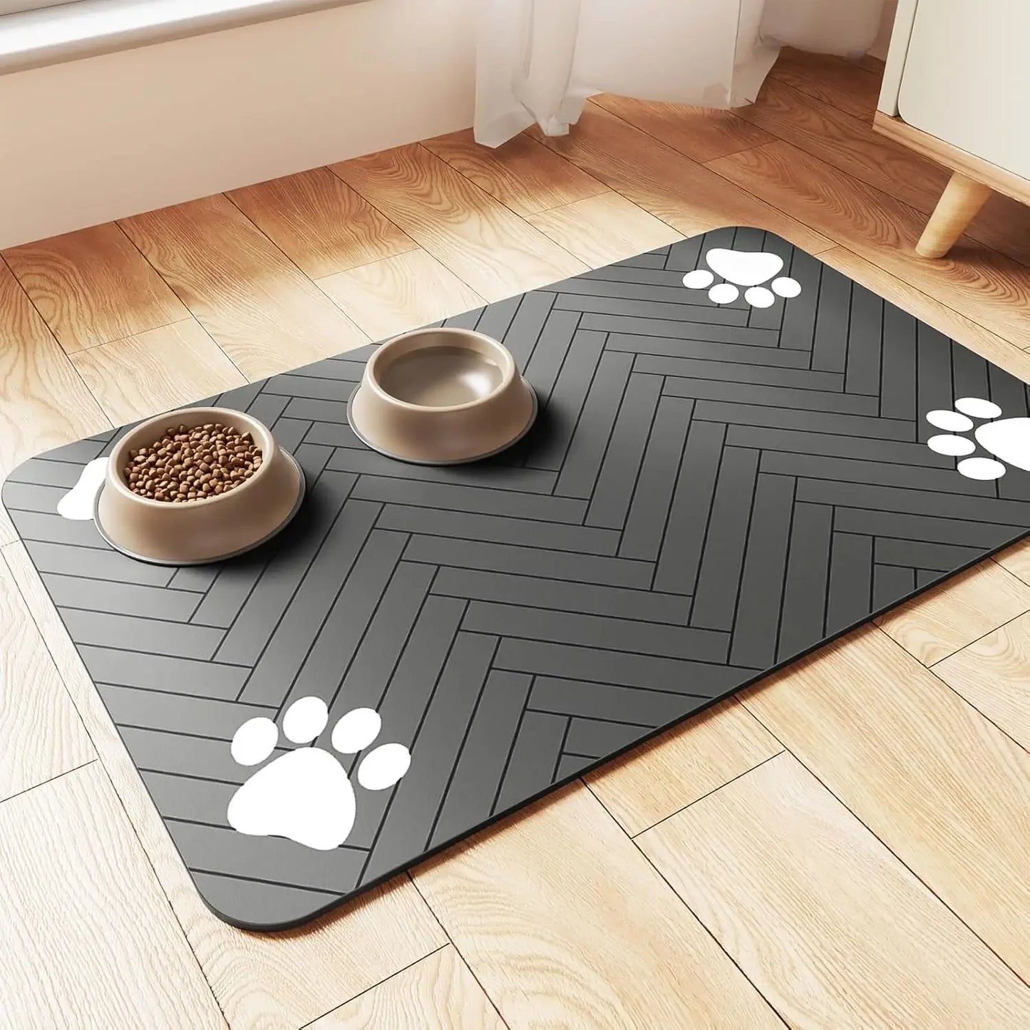Absorbent Pet Feeding Mat with Waterproof Backing for Dog & Cat Bowls