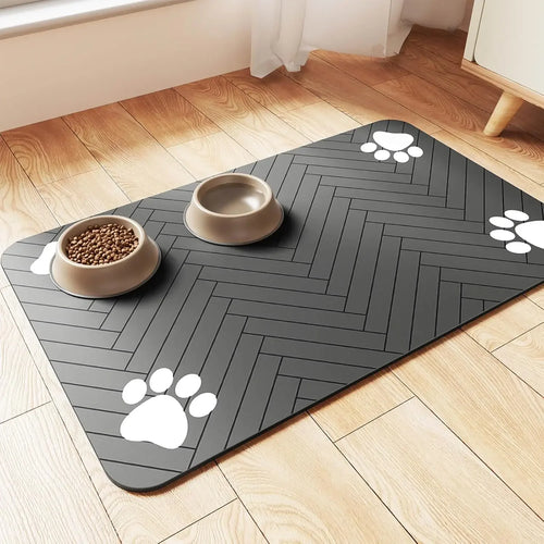 Absorbent Pet Feeding Mat with Waterproof Backing for Dog & Cat Bowls