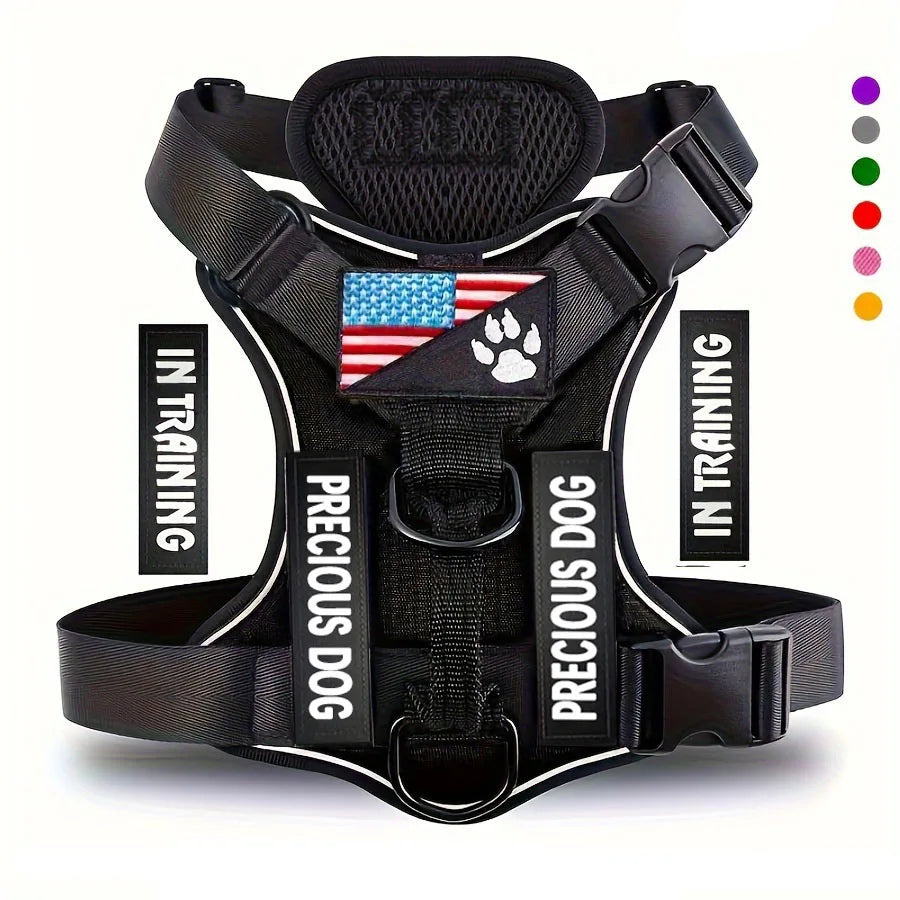 Adjustable Reflective Service Dog Harness Vest with 5 Patches Mesh