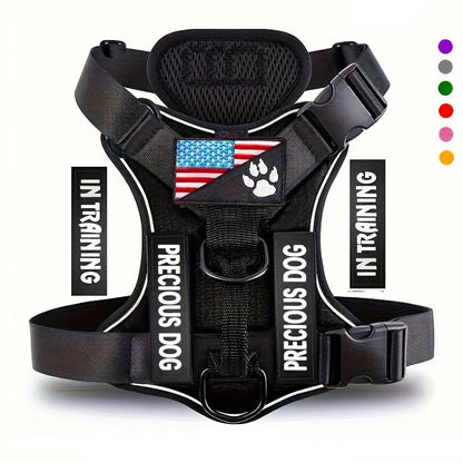 Adjustable Reflective Service Dog Harness Vest with 5 Patches Mesh