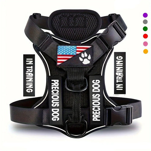Adjustable Reflective Service Dog Harness Vest with 5 Patches Mesh