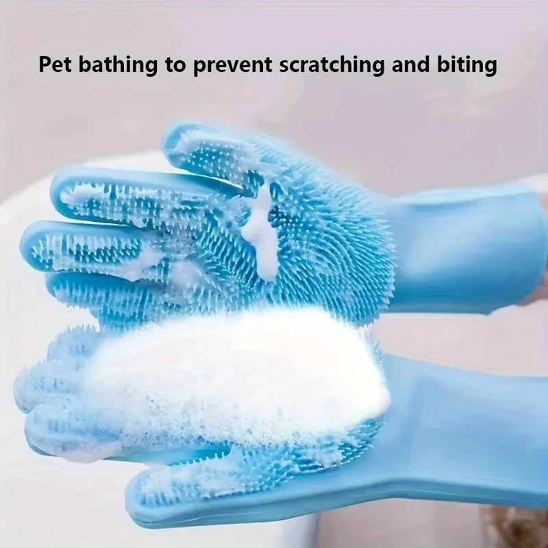 Silicone Pet Grooming & Hair Removal Cleaning Gloves for Dogs & Cats