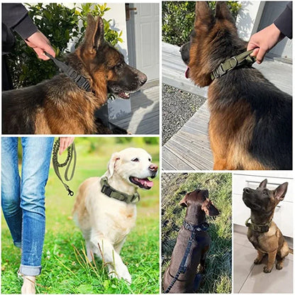 Durable Tactical Dog Collar Leash Set Adjustable Military Pet