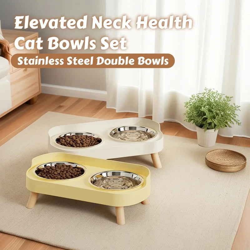 Elevated Pet Feeder with Dual Stainless Steel Bowls and Neck Support