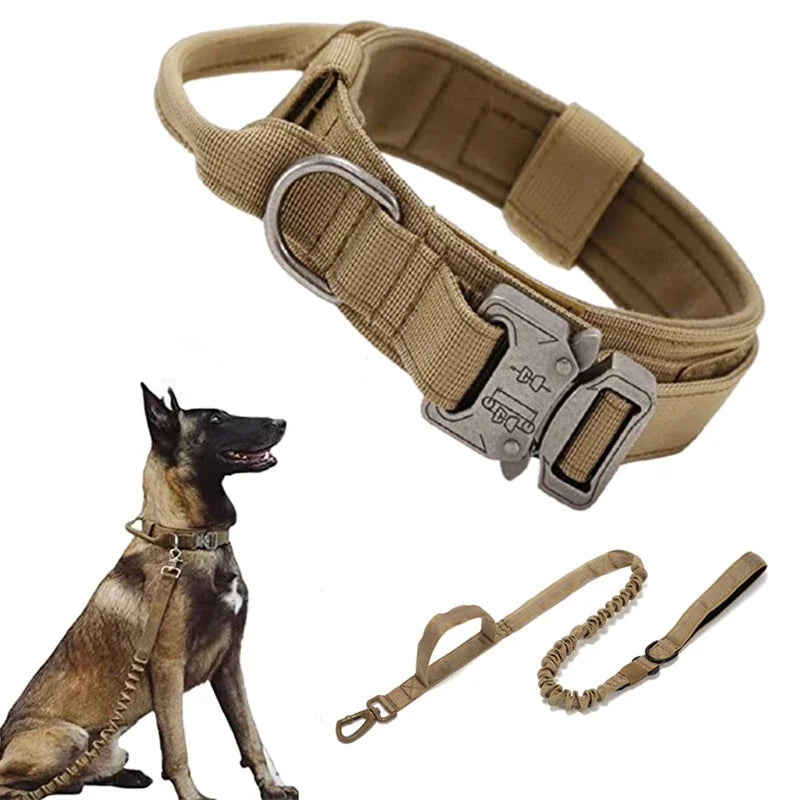 Durable Tactical Dog Collar Leash Set Adjustable Military Pet