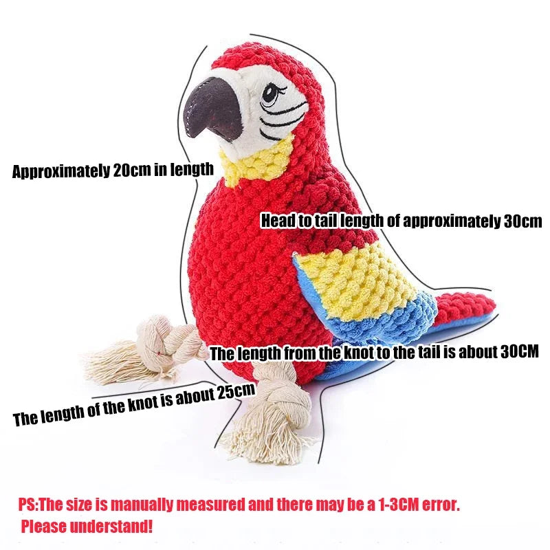 Plush Parrot Dog Chew Toy with Knots for Teeth Grinding