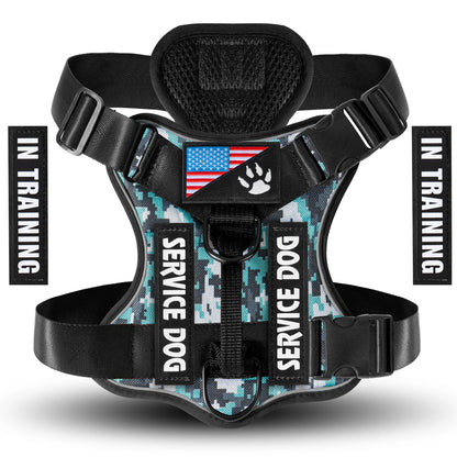Adjustable Reflective Service Dog Harness Vest with 5 Patches Mesh