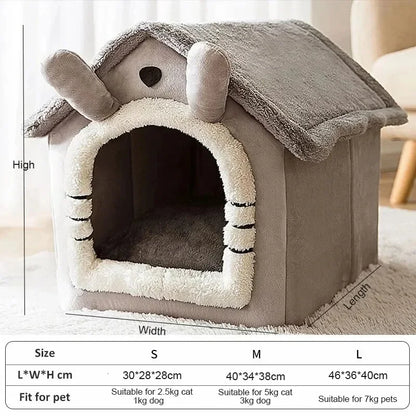 Indoor Warm Dog House & Pet Bed Tent with Removable Washable Cushion