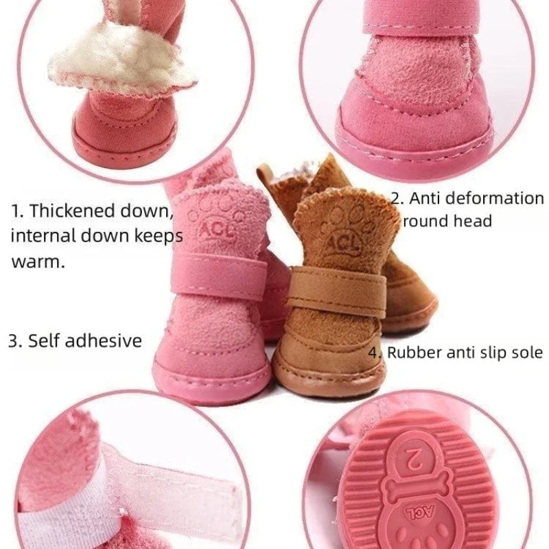 4‑Pack Plush Thickened Non‑Slip Pet Snow Boots for Small & Large Dogs