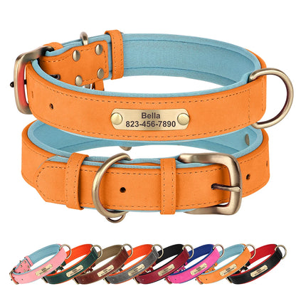 Personalized PU Leather Dog Collar with Engraved ID Nameplate Padded