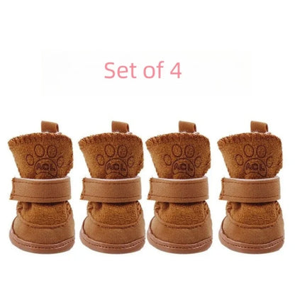4‑Pack Lamb Fleece Snow Boots Plush Warm Non‑Slip Dog Shoes