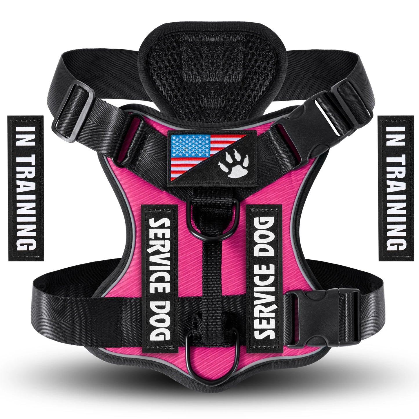 Adjustable Reflective Service Dog Harness Vest with 5 Patches Mesh