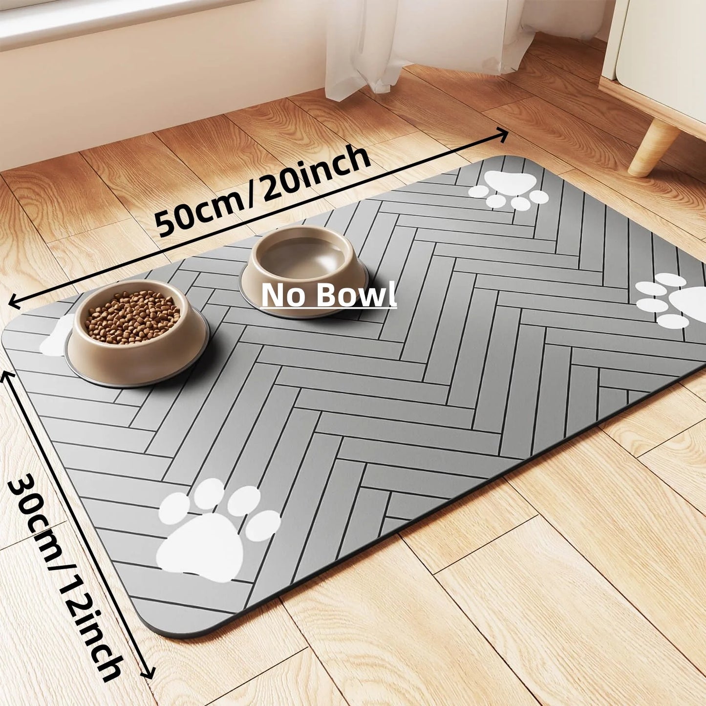 Absorbent Pet Feeding Mat with Waterproof Backing for Dog & Cat Bowls