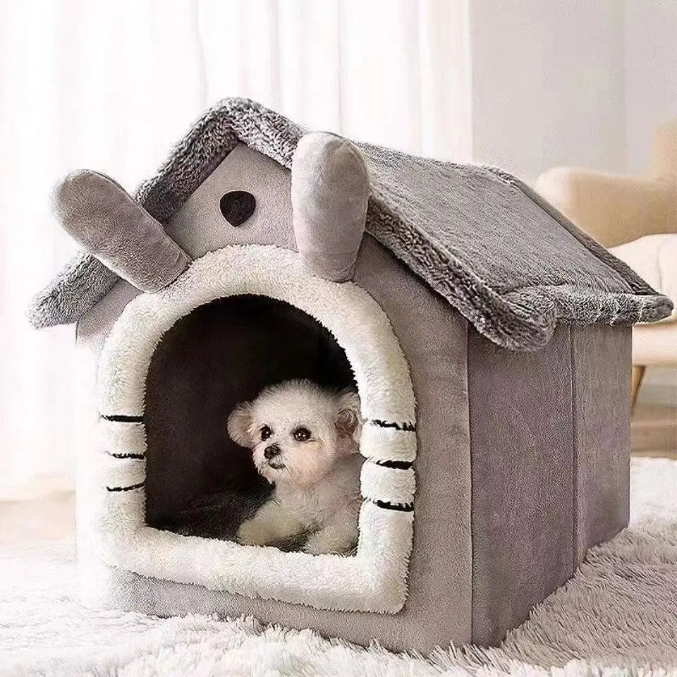 Indoor Warm Dog House & Pet Bed Tent with Removable Washable Cushion