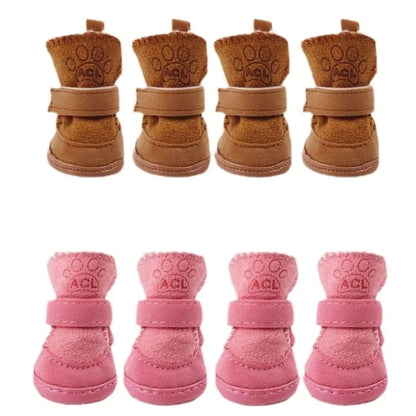 4‑Pack Lamb Fleece Snow Boots Plush Warm Non‑Slip Dog Shoes
