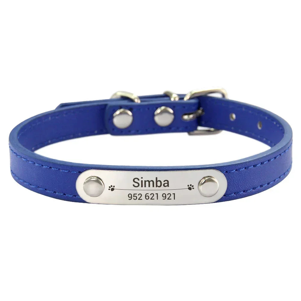 Personalized PU Leather Dog Collar with Carved Name ID for Small to Large Dogs