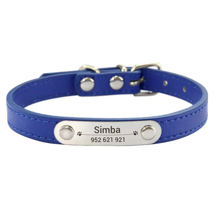 Personalized PU Leather Dog Collar with Carved Name ID for Small to Large Dogs