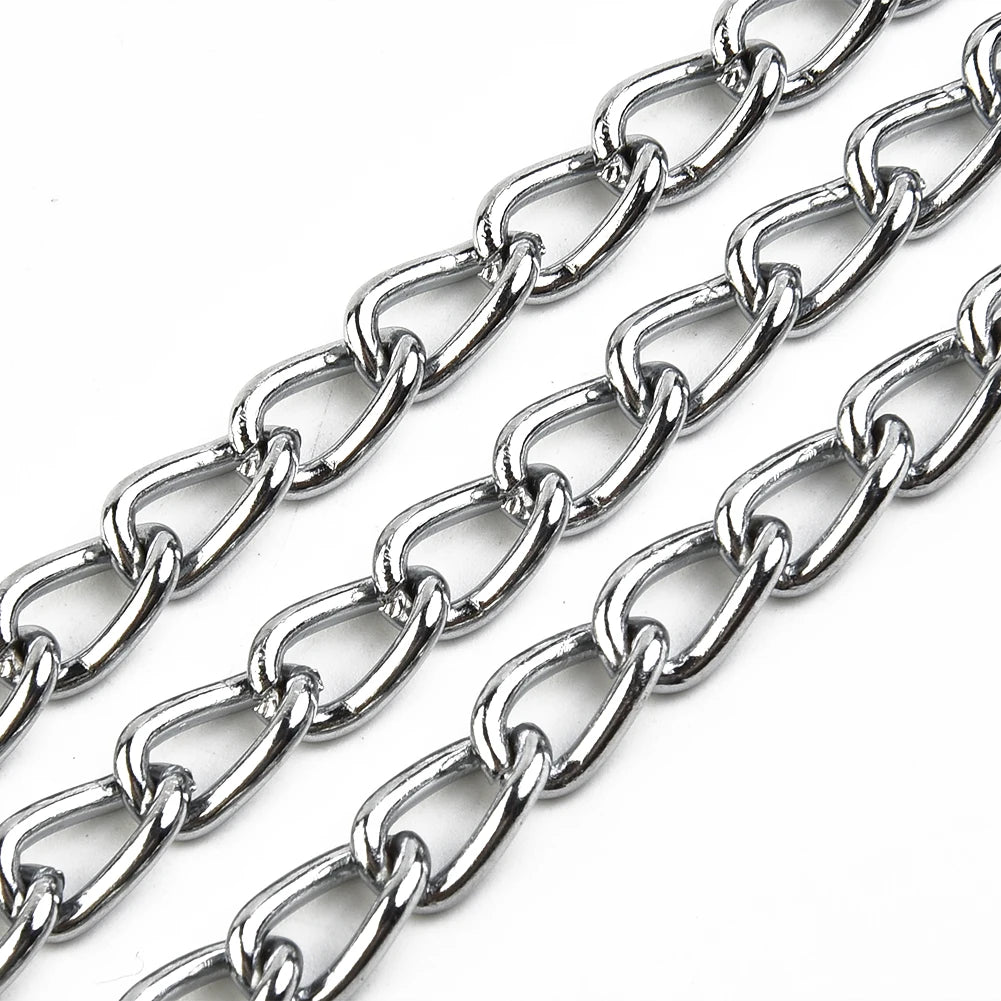 Metal Chain Dog Lead With Leather Style Handle Strong Control