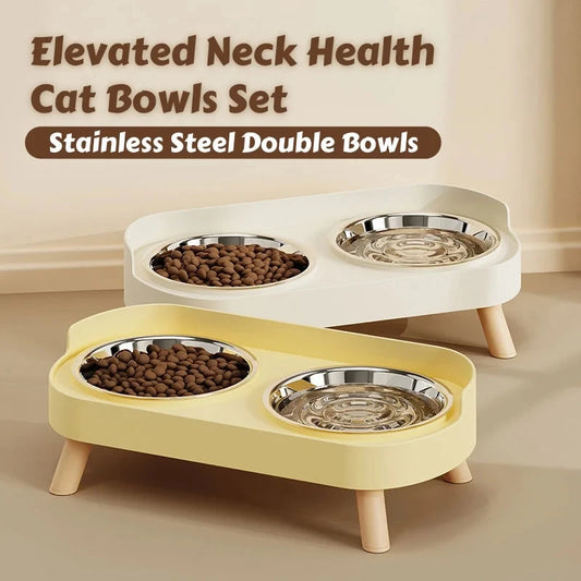 Elevated Pet Feeder with Dual Stainless Steel Bowls and Neck Support