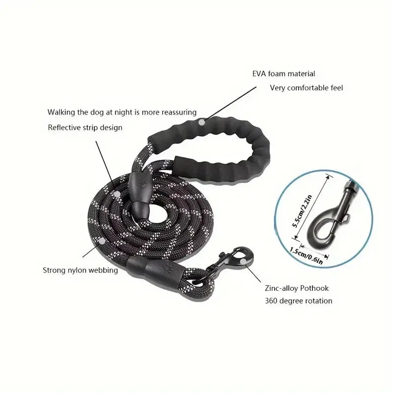 Reflective Padded Handle Dog Leash Heavy Duty Traction Rope