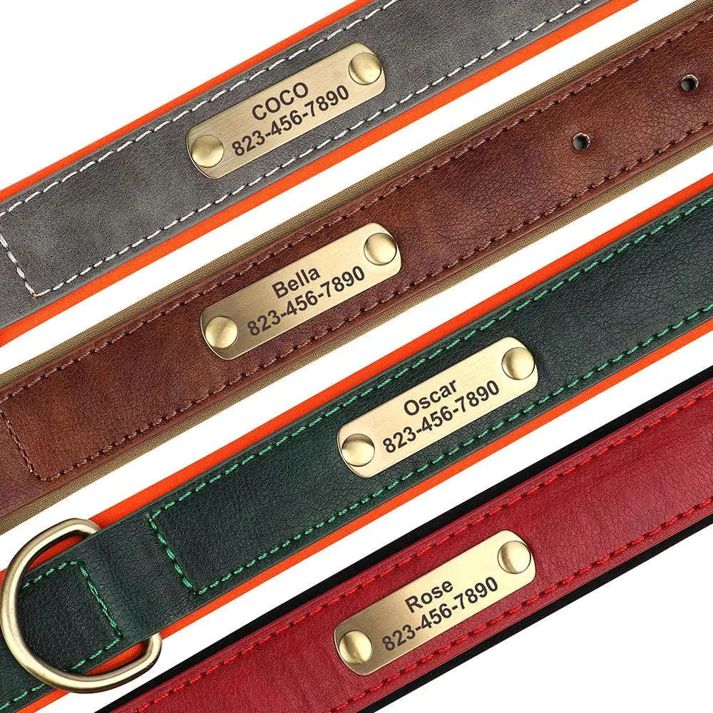 Personalized PU Leather Dog Collar with Engraved ID Nameplate Padded