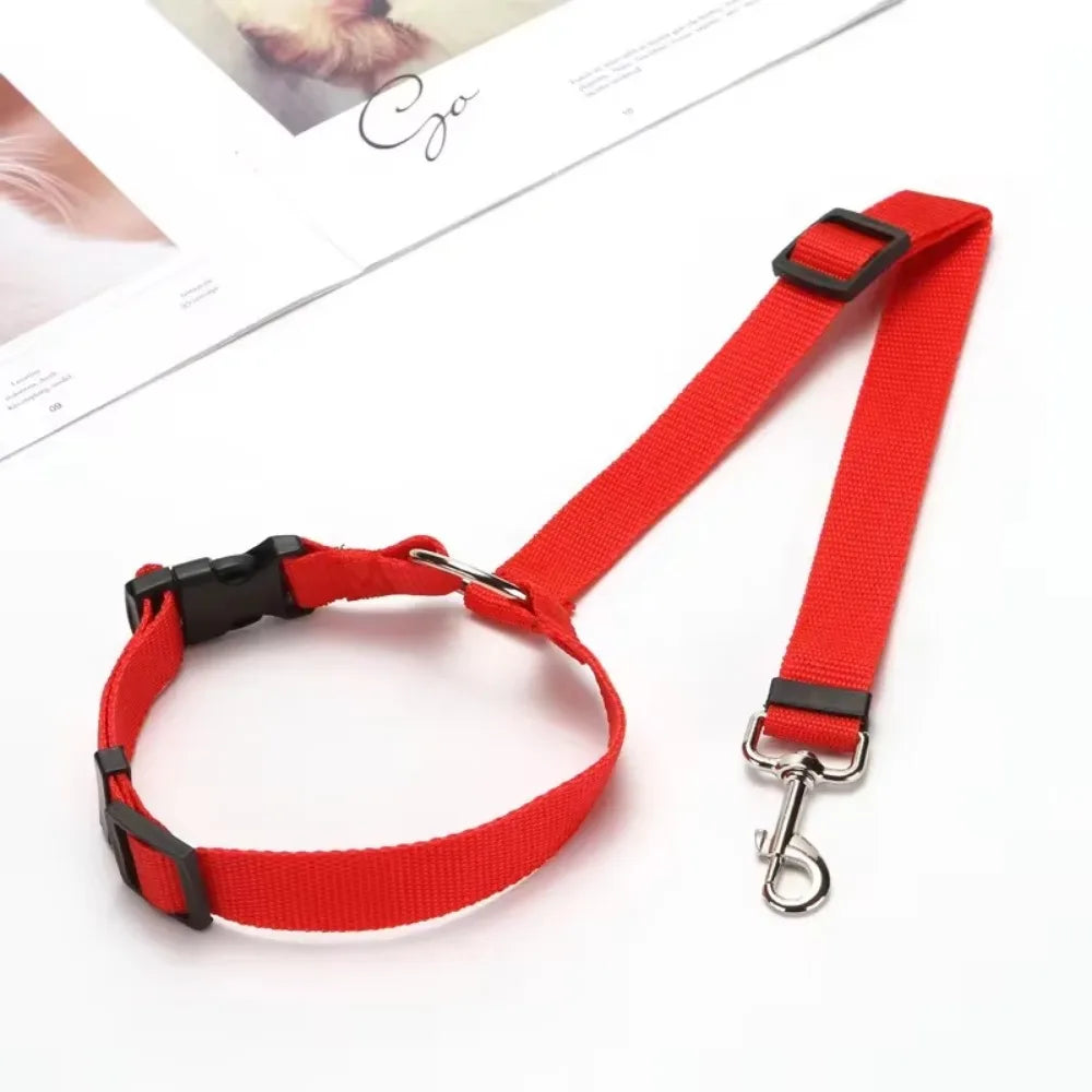 Solid Color Two-in-one Pet Car Seat Belt Nylon Lead Leash Backseat Safety Belt