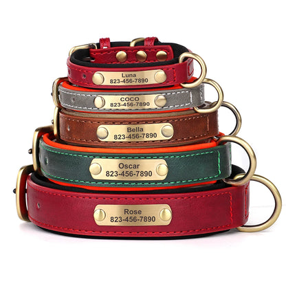 Personalized PU Leather Dog Collar with Engraved ID Nameplate Padded