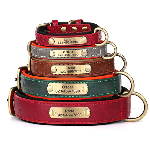 Personalized PU Leather Dog Collar with Engraved ID Nameplate Padded
