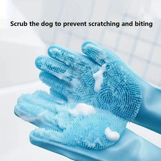 Silicone Pet Grooming & Hair Removal Cleaning Gloves for Dogs & Cats