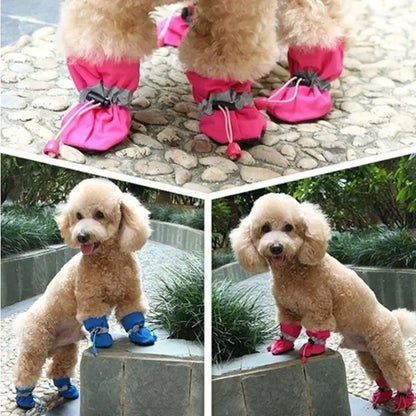 4‑Pack Waterproof Anti‑Slip Dog & Cat Shoes Rain Snow Booties