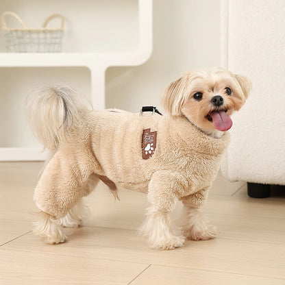 Soft Fleece Winter Dog Jumpsuit with D‑Ring Zipper for Small & Medium Dogs