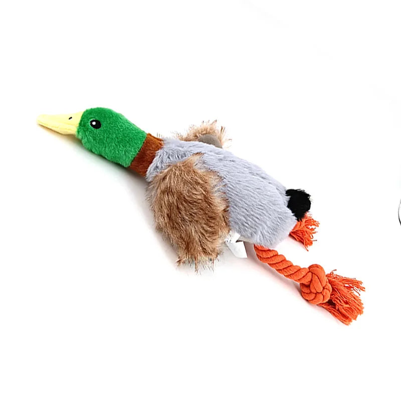 Plush Duck Squeaky Dog Chew Toy with Rope for Teeth Cleaning