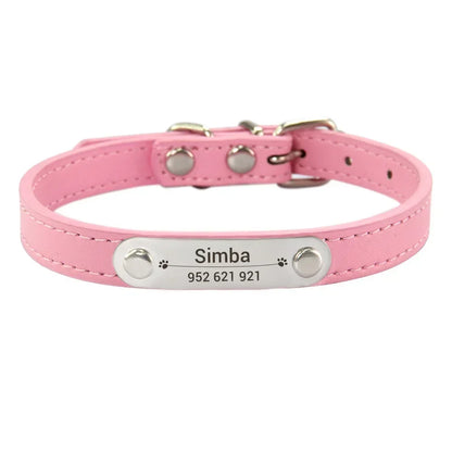 Personalized PU Leather Dog Collar with Carved Name ID for Small to Large Dogs