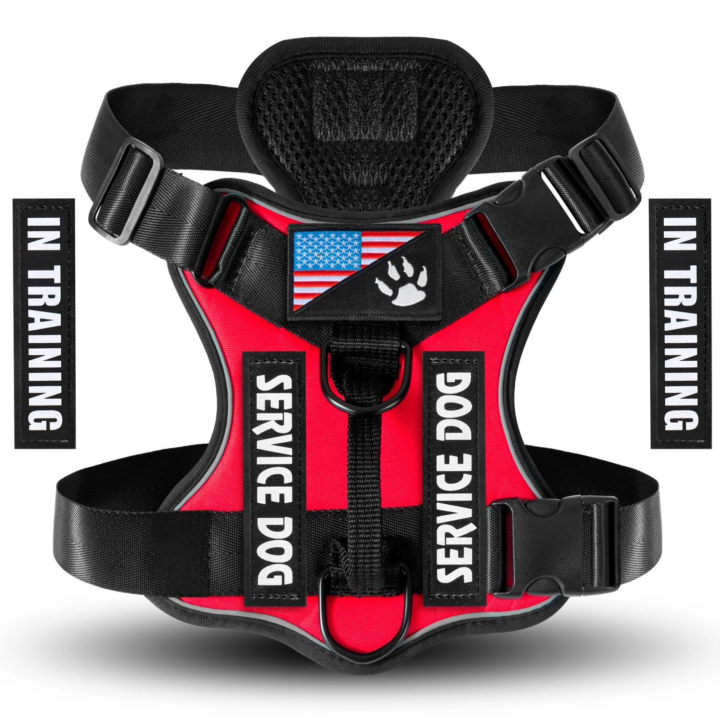 Adjustable Reflective Service Dog Harness Vest with 5 Patches Mesh