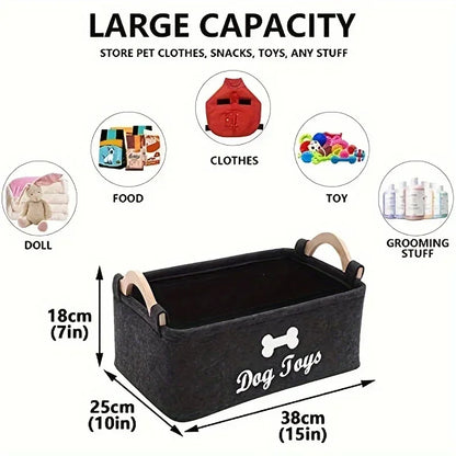 Felt Pet Toy Storage Box Fleece Organizer Basket for Dog Accessories