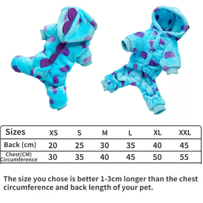 Thick Warm Blue Dinosaur Hooded Pet Coat for Small & Medium Dogs