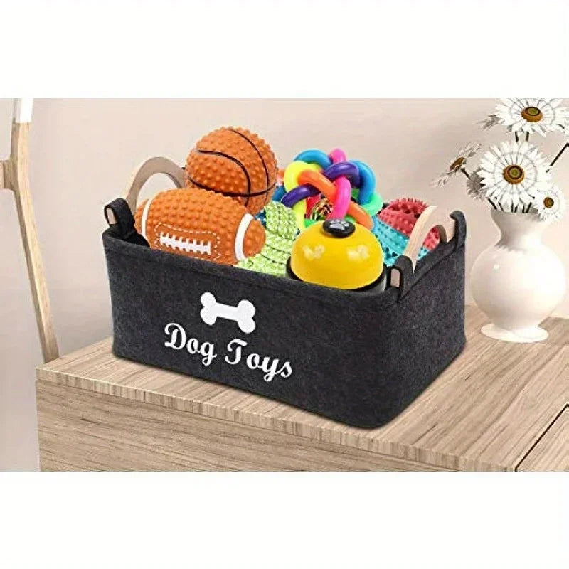 Felt Pet Toy Storage Box Fleece Organizer Basket for Dog Accessories