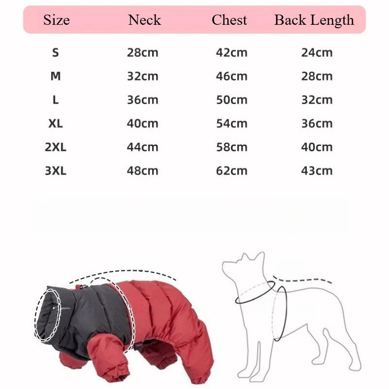 Waterproof Four-Leg Dog Winter Jacket – Warm Jumpsuit for Small & Medium Dogs