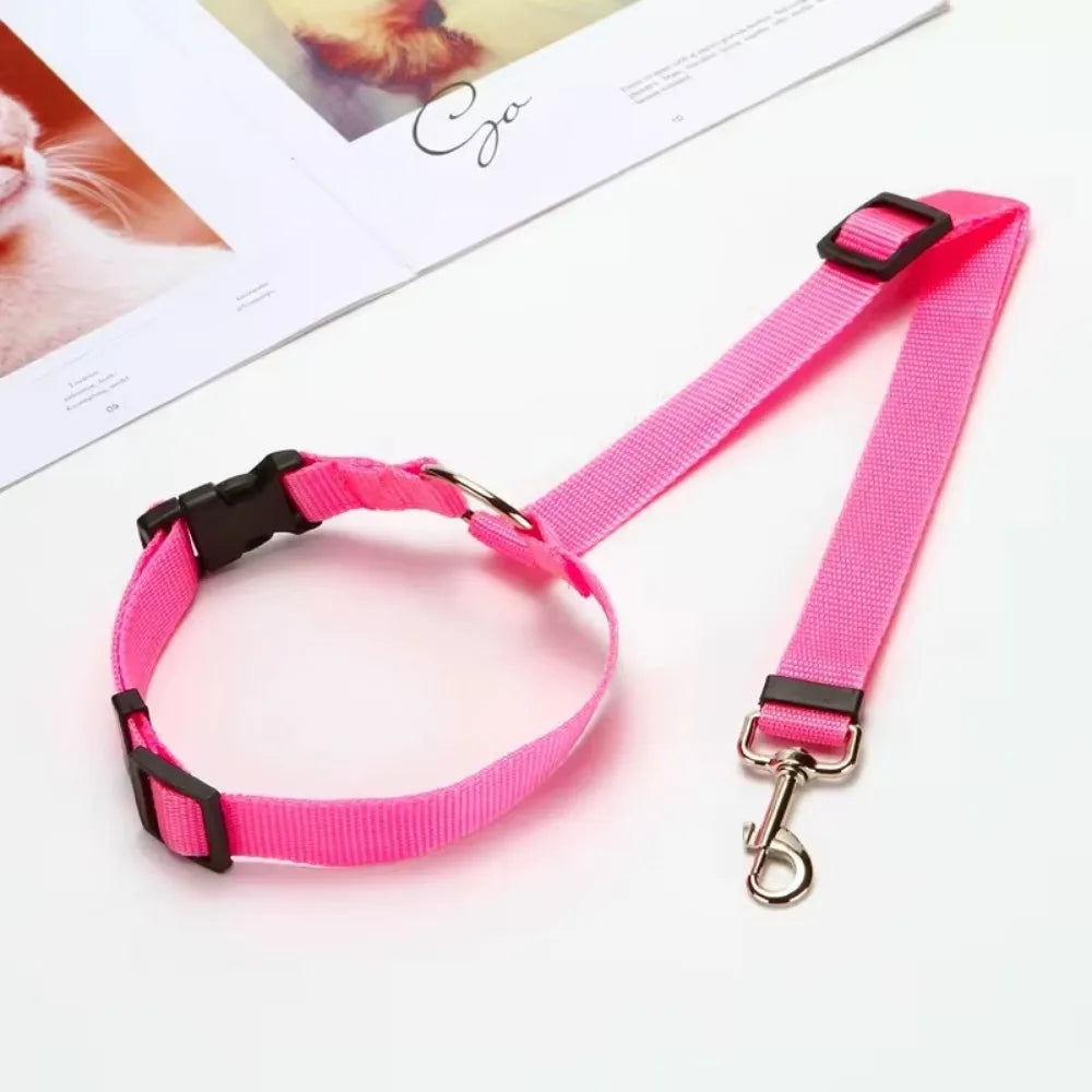 Solid Color Two-in-one Pet Car Seat Belt Nylon Lead Leash Backseat Safety Belt