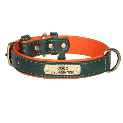 Personalized PU Leather Dog Collar with Engraved ID Nameplate Padded
