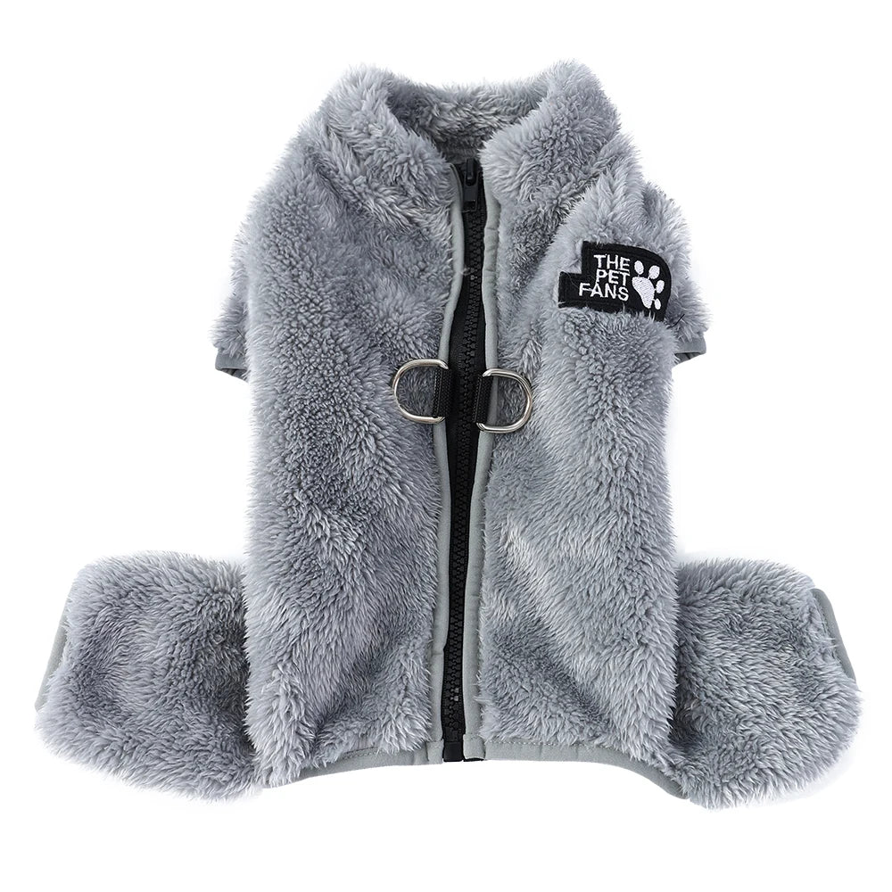 Soft Fleece Winter Dog Jumpsuit with D‑Ring Zipper for Small & Medium Dogs
